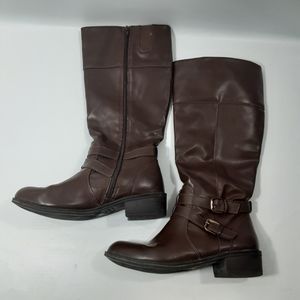 Arizona Jean Co Denver Size 8.5M Brown Faux Leather Knee High ZipUp Riding Boots